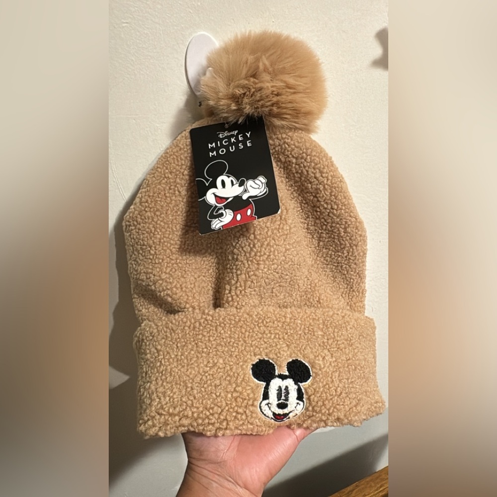 Disney Mickey Mouse Kids Tan Pom-Pom Hat